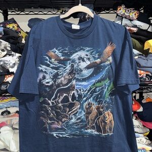 Vintage Nature Night Howling Animals Shirt Size Xl